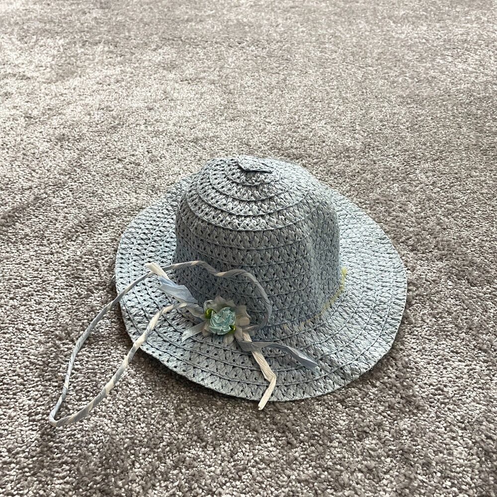 Unbranded Sun Hat Womens One Size Light Blue Flower Brooch Wide Brim Ladies Cap